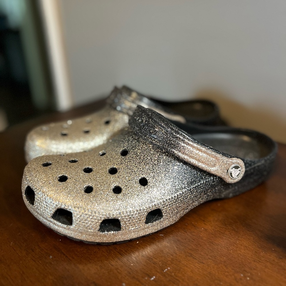 Glitter Crocs - Black and Champagne Gold